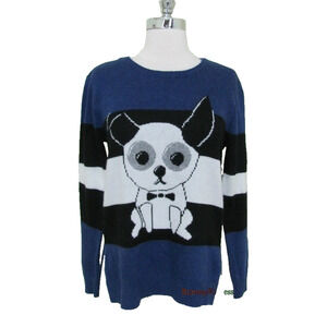 New CLICHE COUTURE Womens Misses Medium Dog Swater Knit Top Colorblock Cute